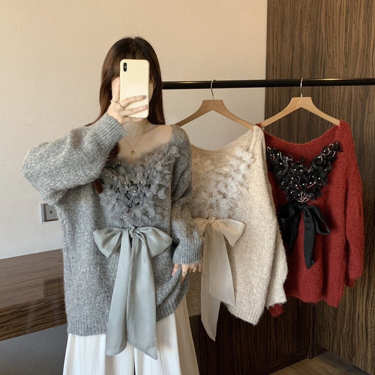 【tops】バックリボンニットトップス　N3505