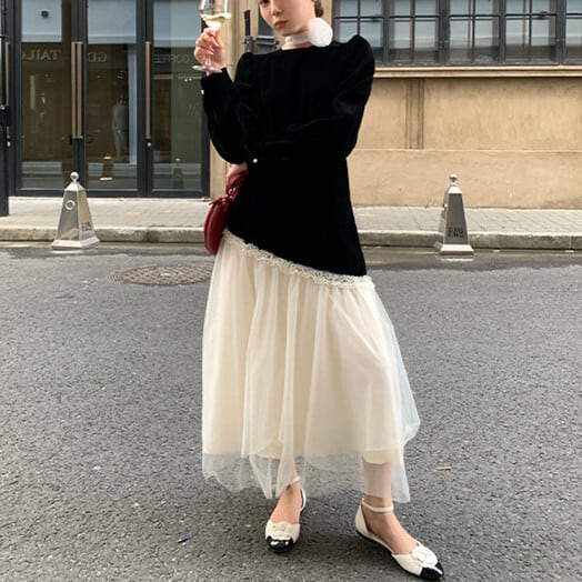 【dress】チュールドッキングワンピース　M26460