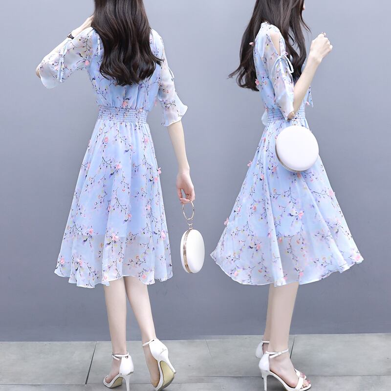 【dress】韓国風好感度100％気質満点シフォンスウィート花柄ワンピース