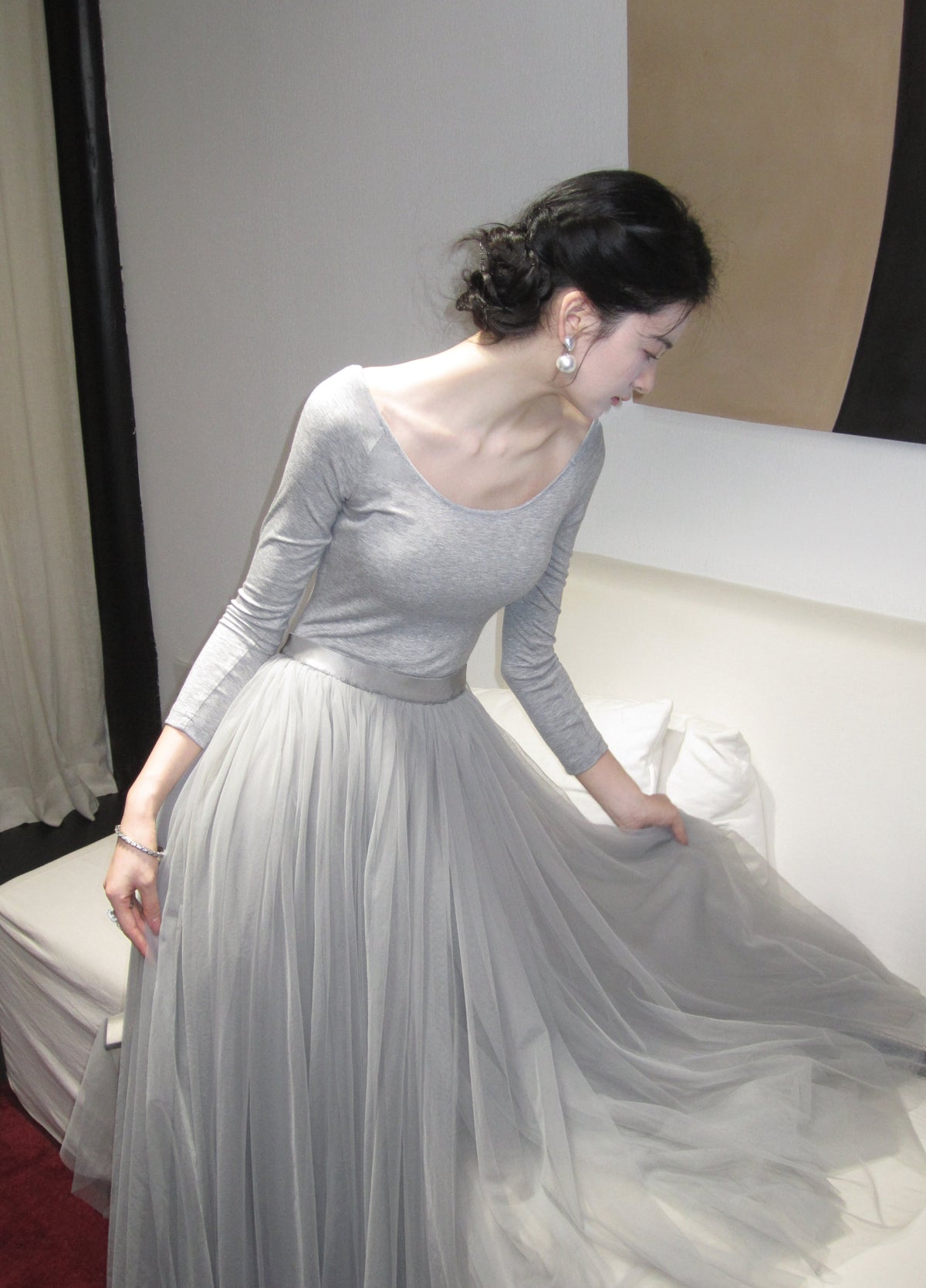【dress】2WAYチュールドッキングロングワンピース　N3426