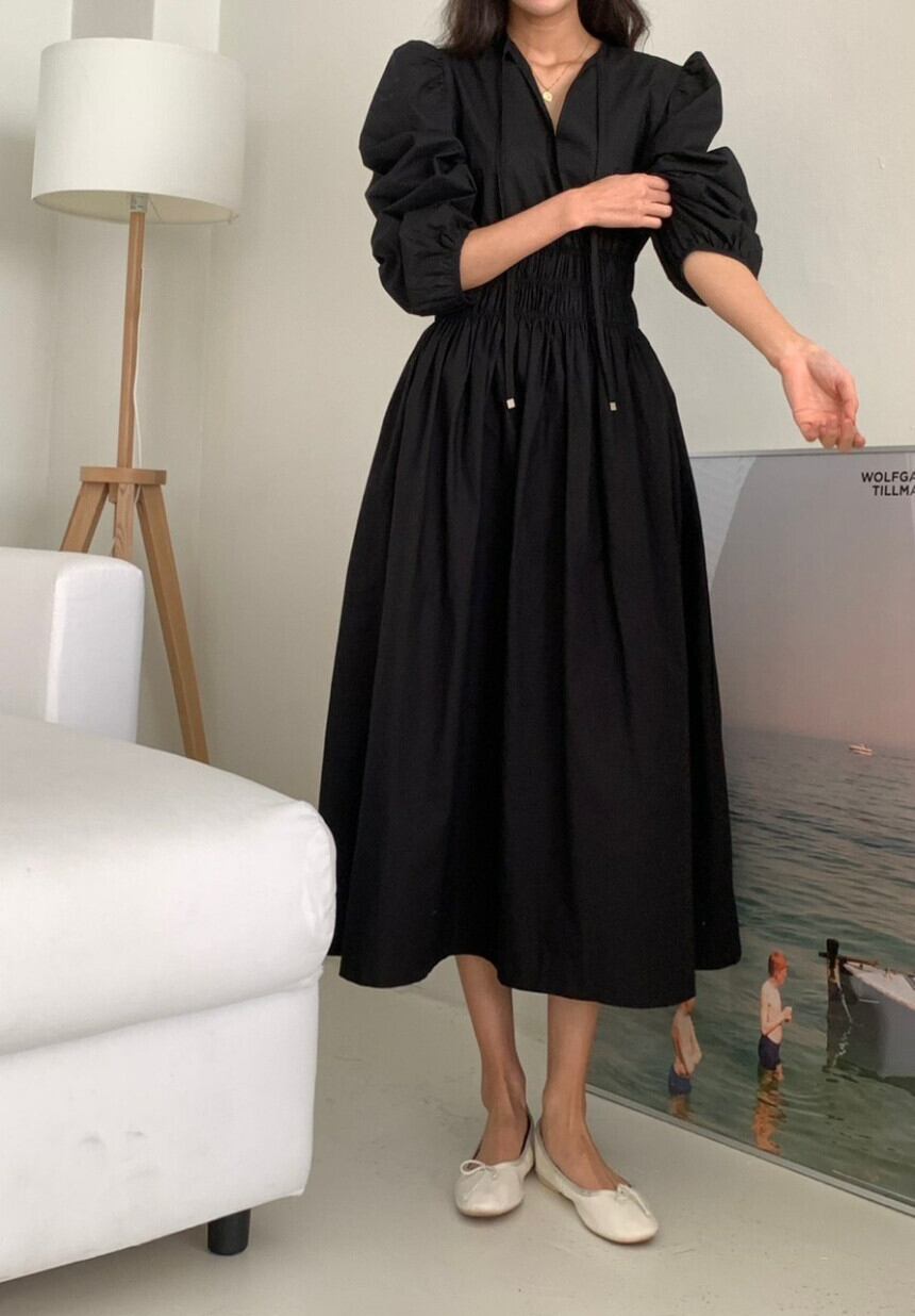 【dress】パフスリーブウエストギャザーワンピース　N2974