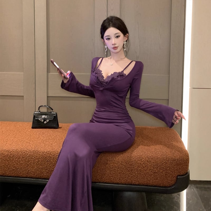 【dress】レースフェイクレイヤードワンピース Q7514