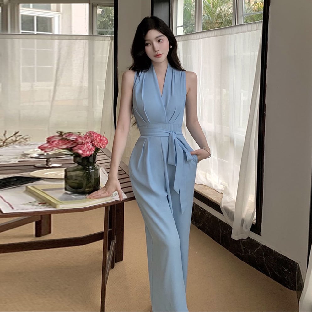 【set】VネックノースリーブオールインワンG21293