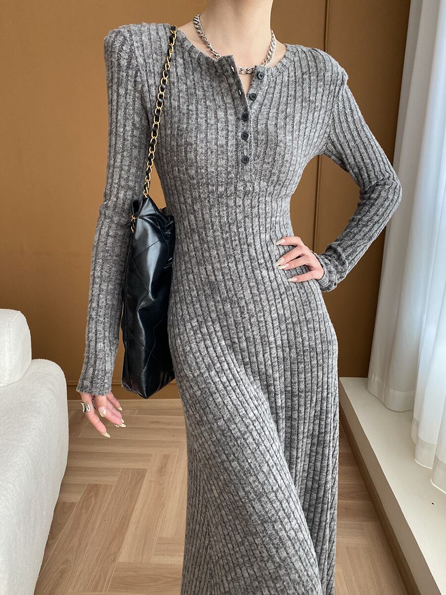 【dress】ロングニットワンピース Q7002