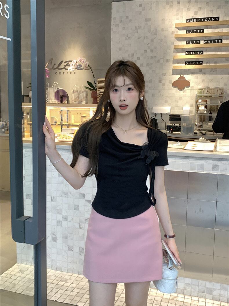 【tops】リボンイレギュラーTシャツG21557