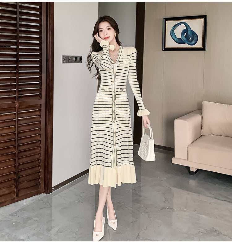 【dress】Vネックニットワンピース　M26334