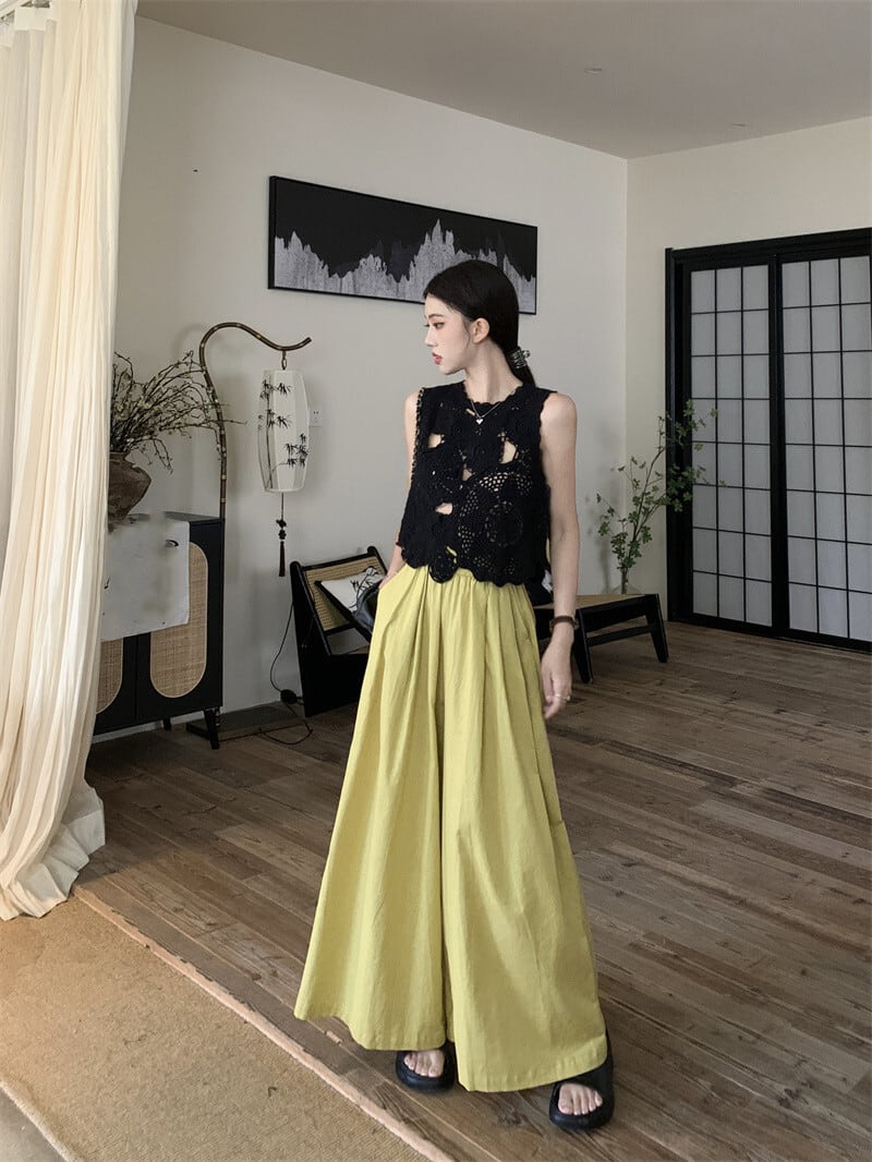 【set】カットワークベスト×ワイドパンツセット　M23915