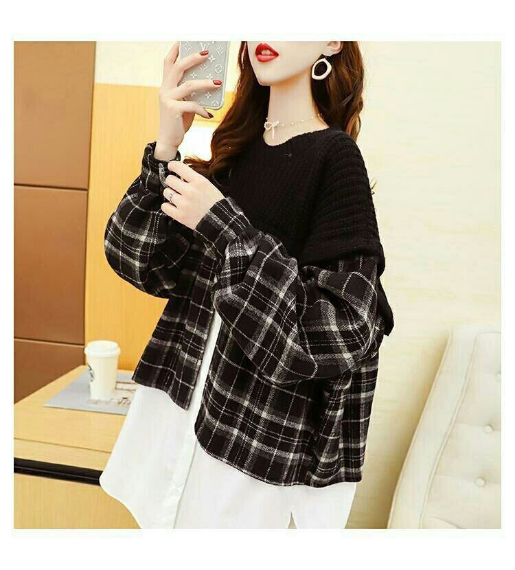 【tops】クルーネックドッキングニットセーター　M18345