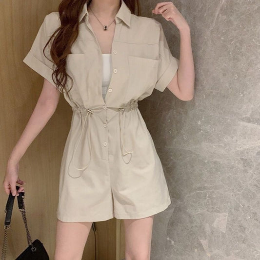 【set】POLOネックウェスト絞りオールインワンF7485