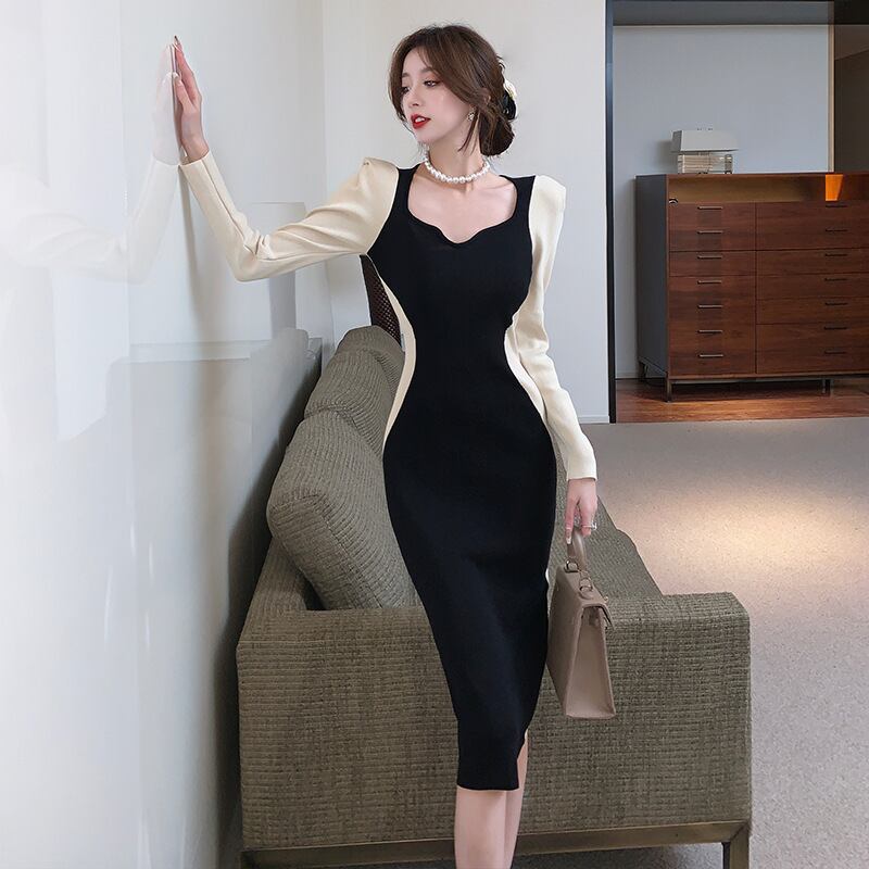 【dress】配色切り替えニットワンピース　M27808