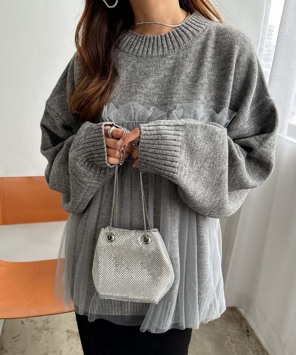 【tops】チュールドッキングニットセーター　M25563