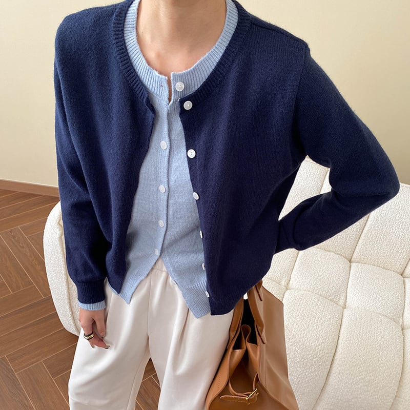 【outer】フェイクレイヤードニットカーディガン Q7001