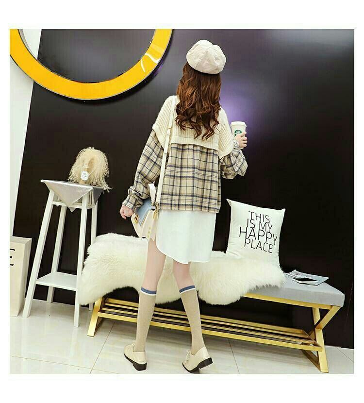 【tops】クルーネックドッキングニットセーター　M18345