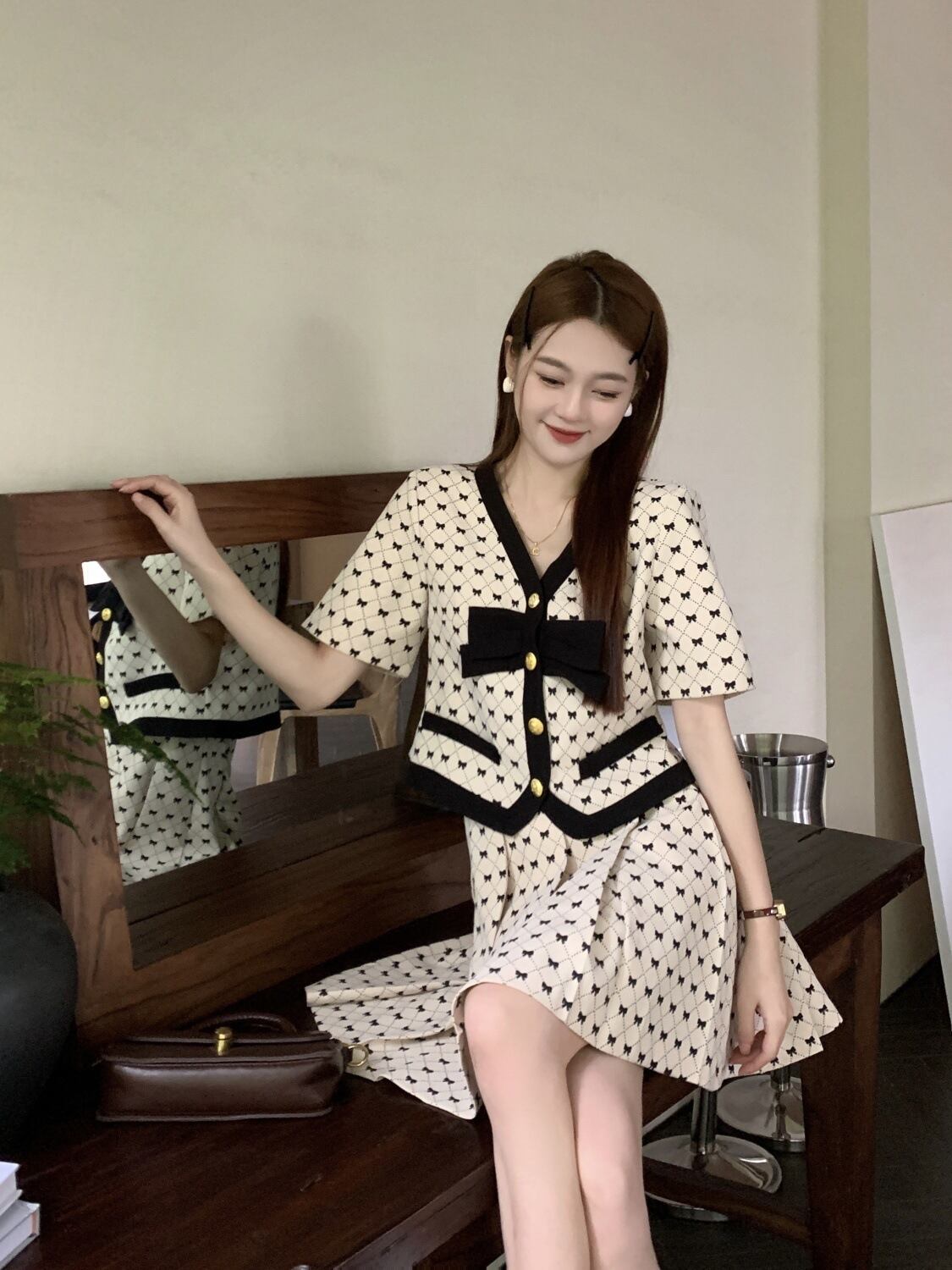 【set】リボントップス+スカート２点セットG20495