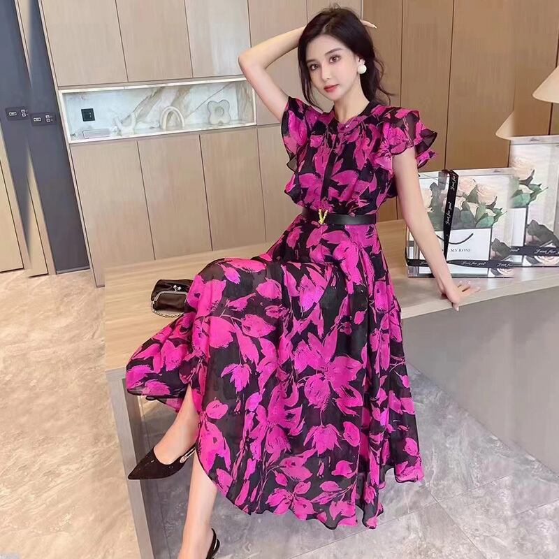 【dress】フレンチスリーブプリントワンピースF7479