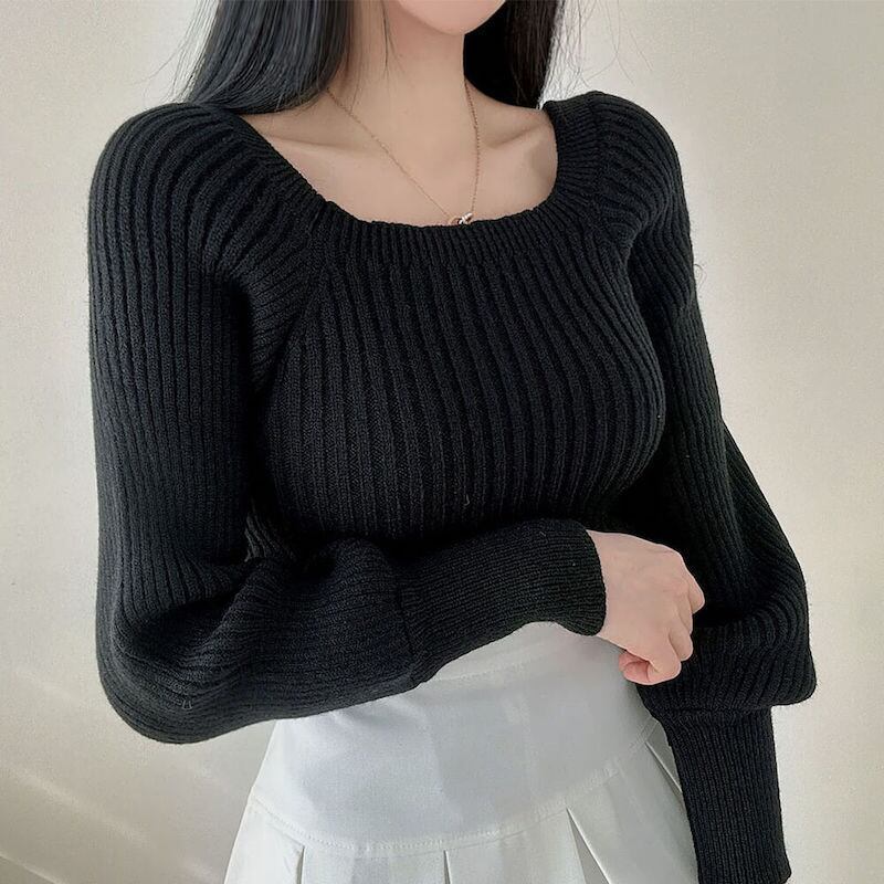 【tops】ランタンスリーブニットトップス　M18652