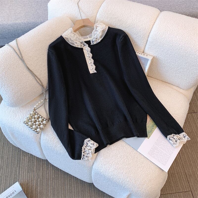 【tops】レース切り替えニットトップス　M28053
