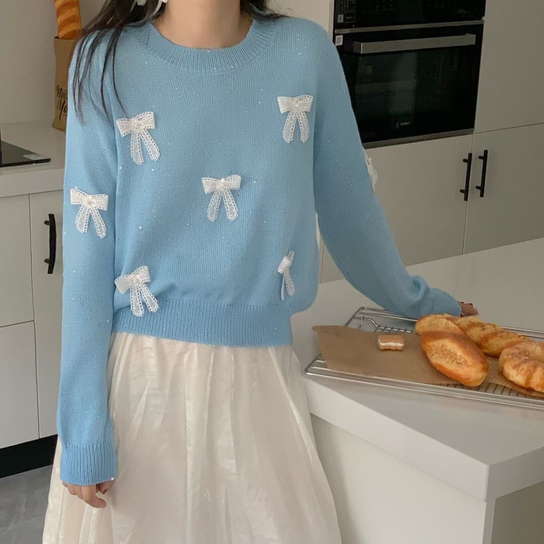 【tops】リボン付きニットセーター　M25921