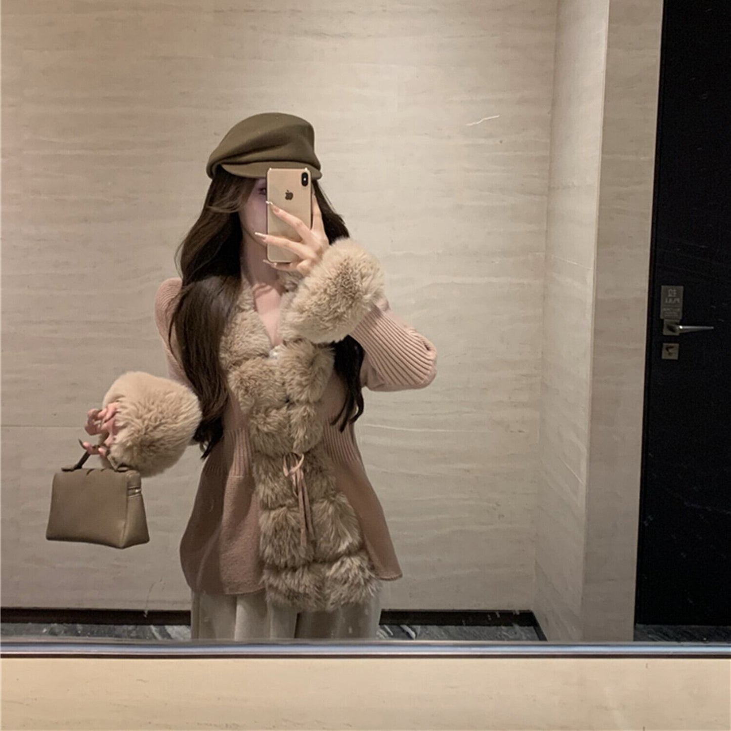 【outer】ファー付きニットアウター　N2914