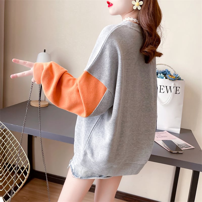 【tops】キュート長袖配色パーカーF6234