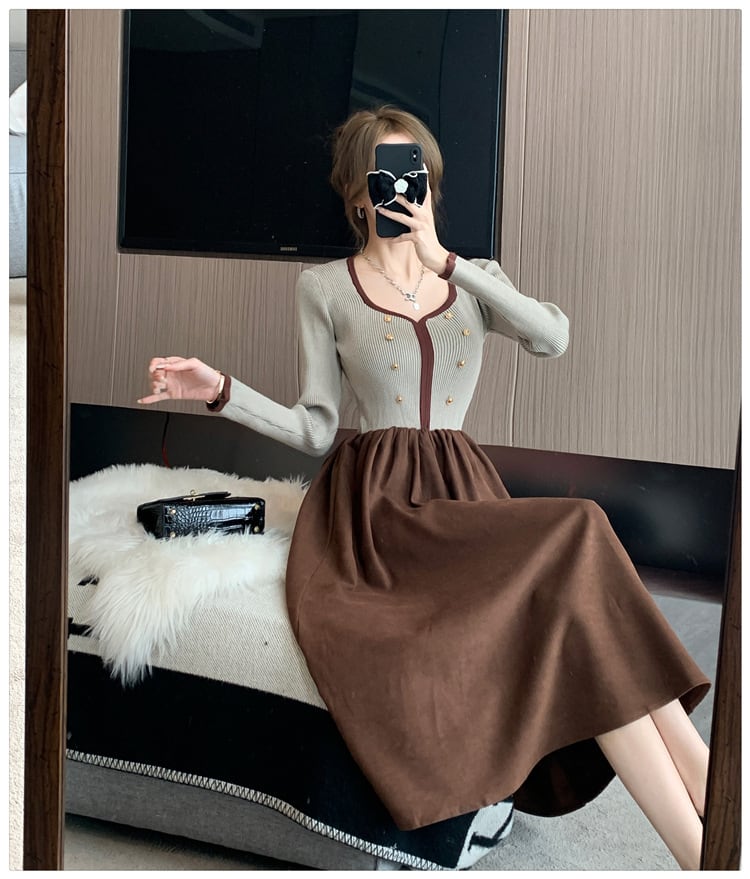 【dress】ニット切り替えワンピース　M25352