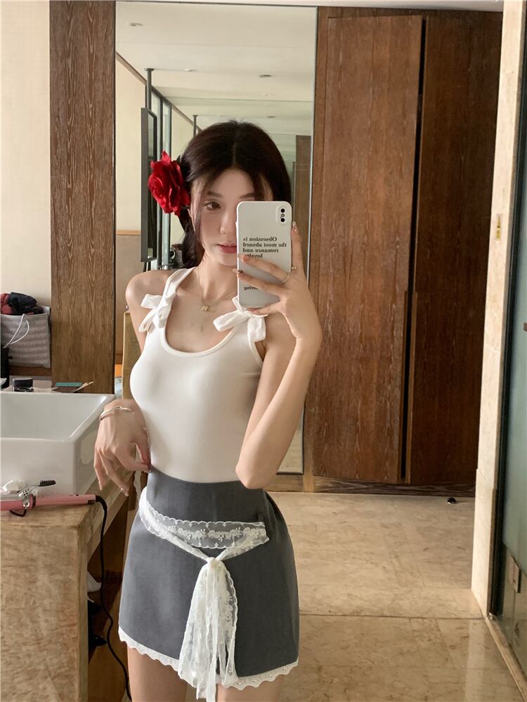 【set】リボンキャミソール+レーススカート２点セットG20413