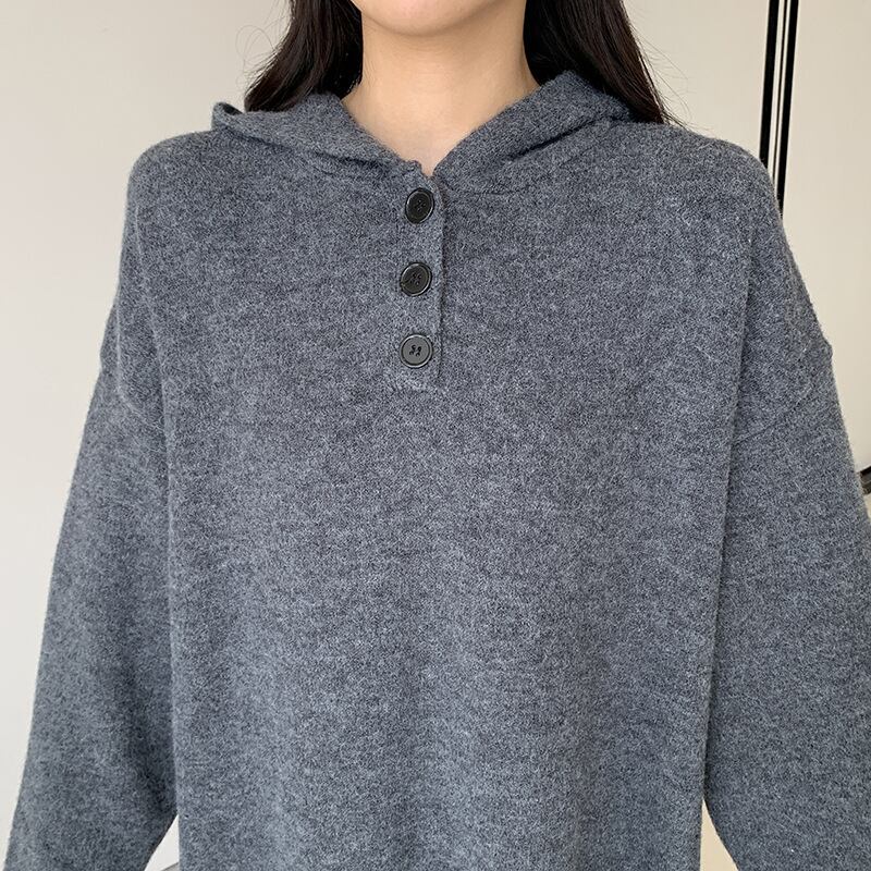 【dress】フード付きロングニットワンピース　N2186