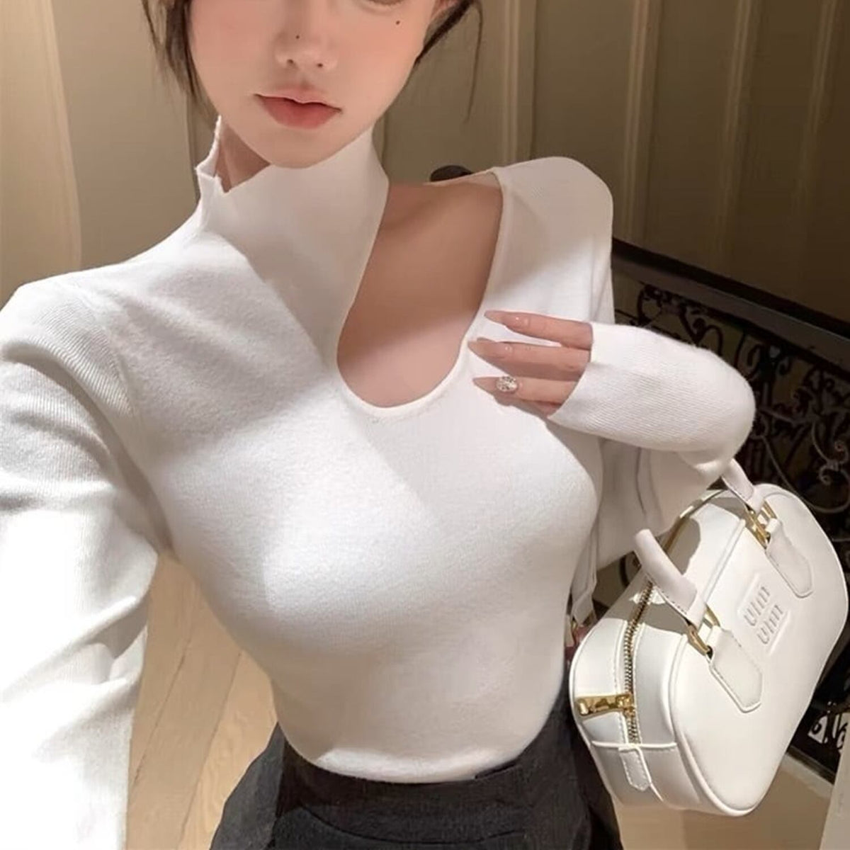 【tops】ポイントオープンニットトップス　N2930