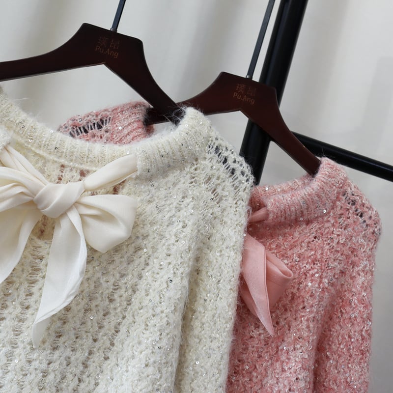 【tops】リボン付きニットセーター　M26372