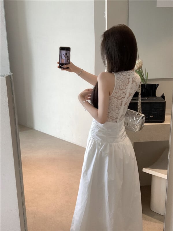 【dress】レース切り替えワンピース　M24053