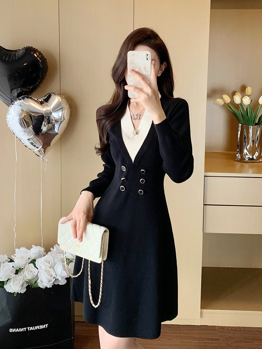 【dress】Vネックニットワンピース　M28423