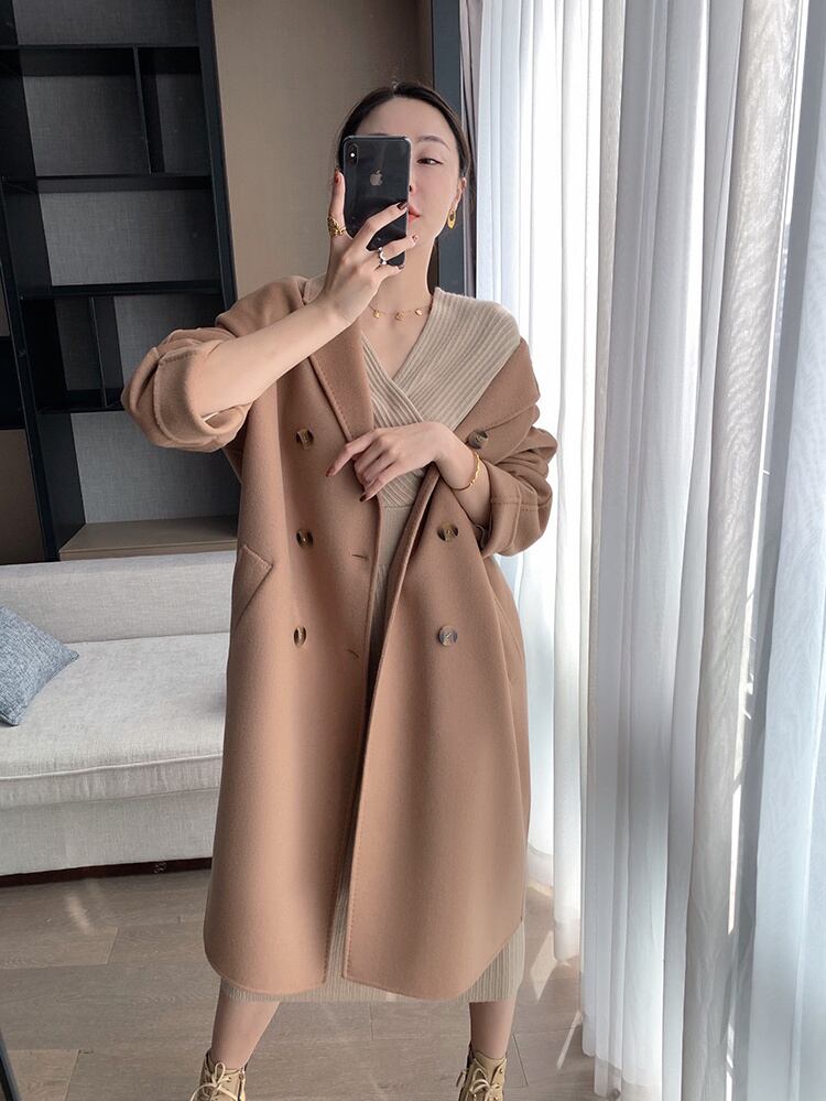 【dress】好感度UP韓国ファッション秋冬新作Vネック長袖無地体型カバーニットワンピースF1158