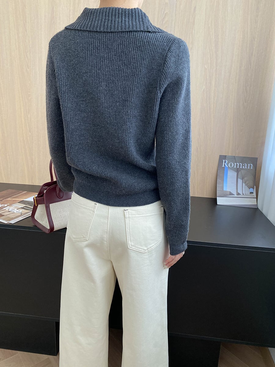 【tops】5色展開ドレープドネックニットトップス Q7379