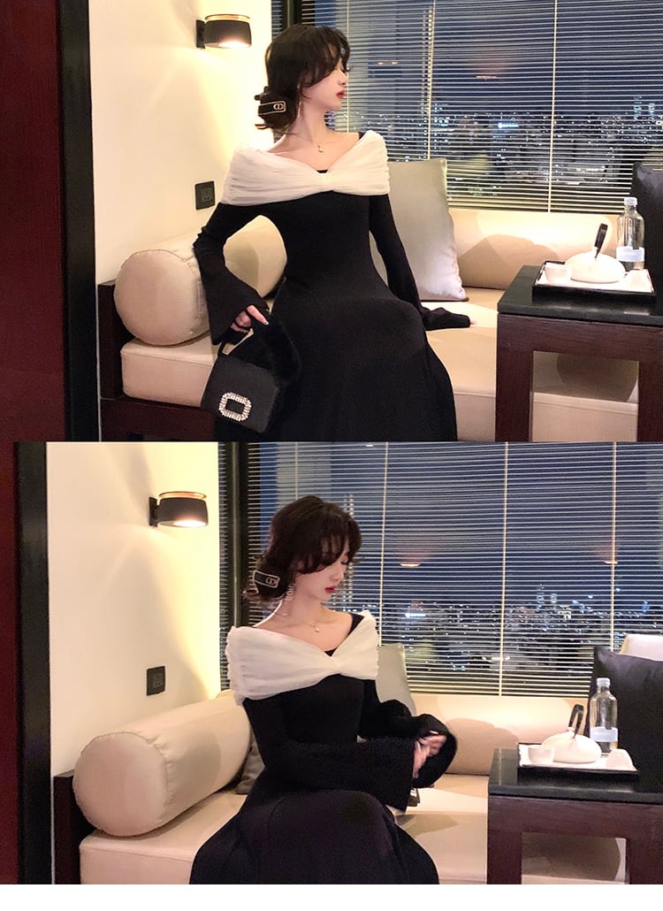 【dress】チュールドッキングニットワンピース　N3460