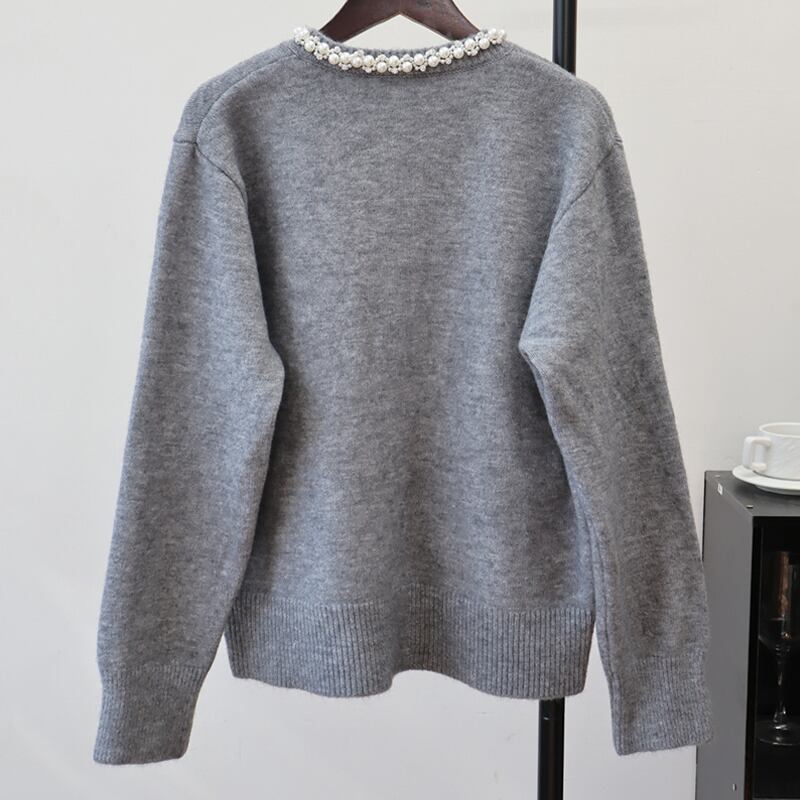 【outer】パール付きニットカーディガン Q7321