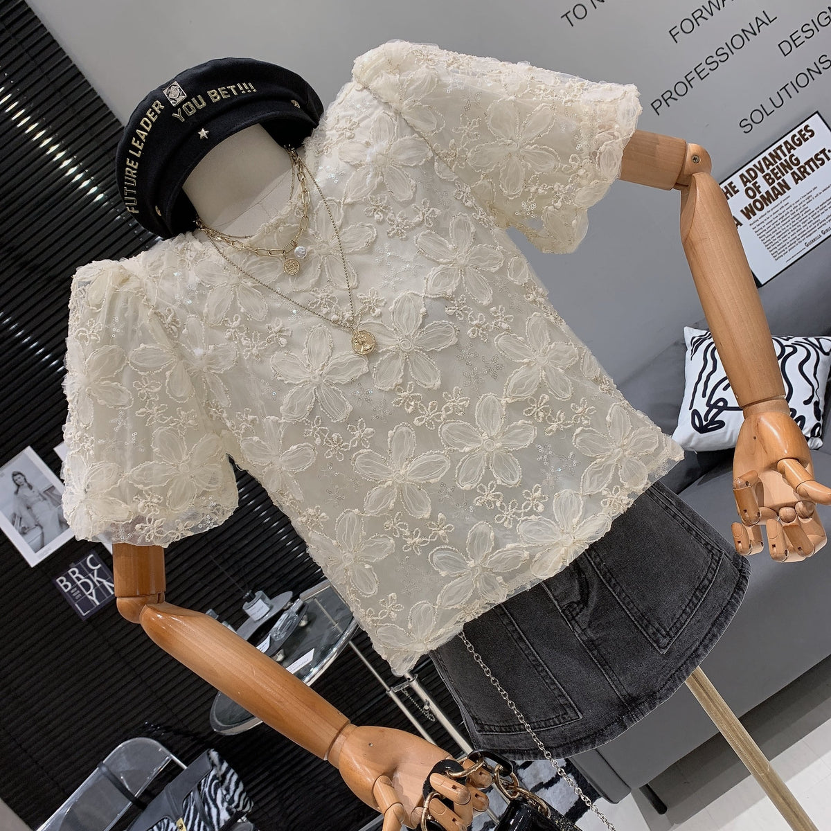 【tops】パフスリーブトップス　M24011