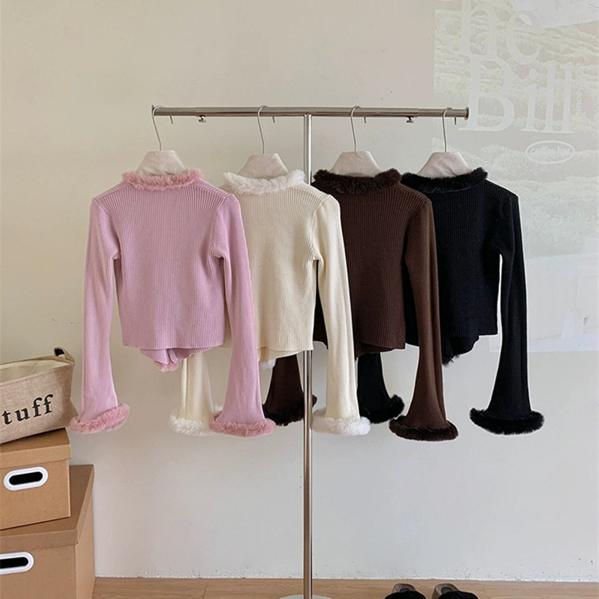 【tops】ファー付きニットトップス     N2169