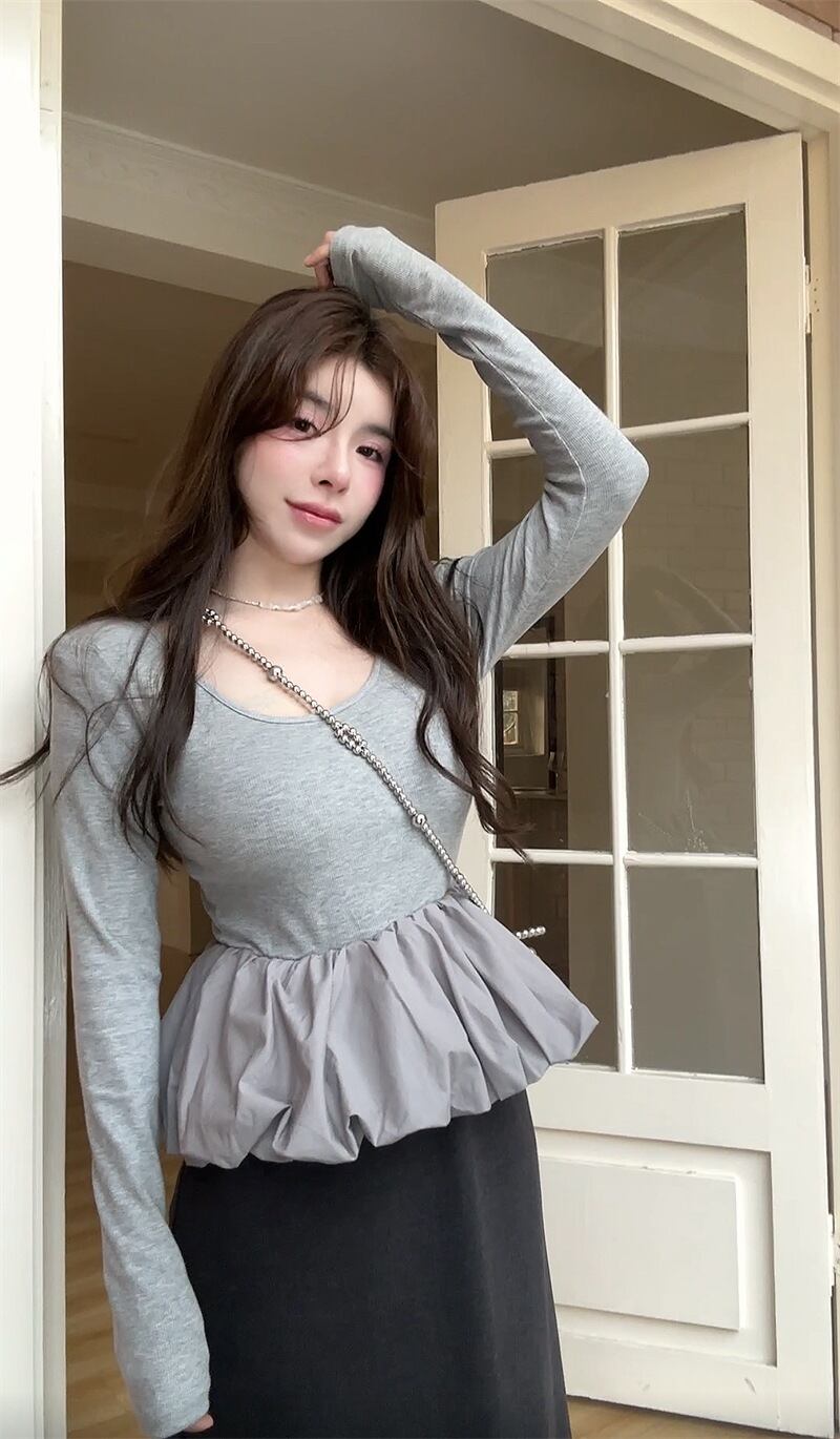 【tops】ドッキング長袖Tシャツ　M29630