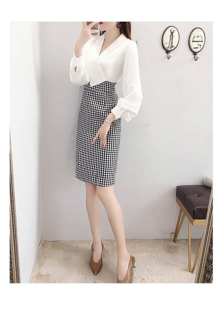 【dress】上品な質感!気質満点シンプルOL通勤切り替えタイトワンピース G2448