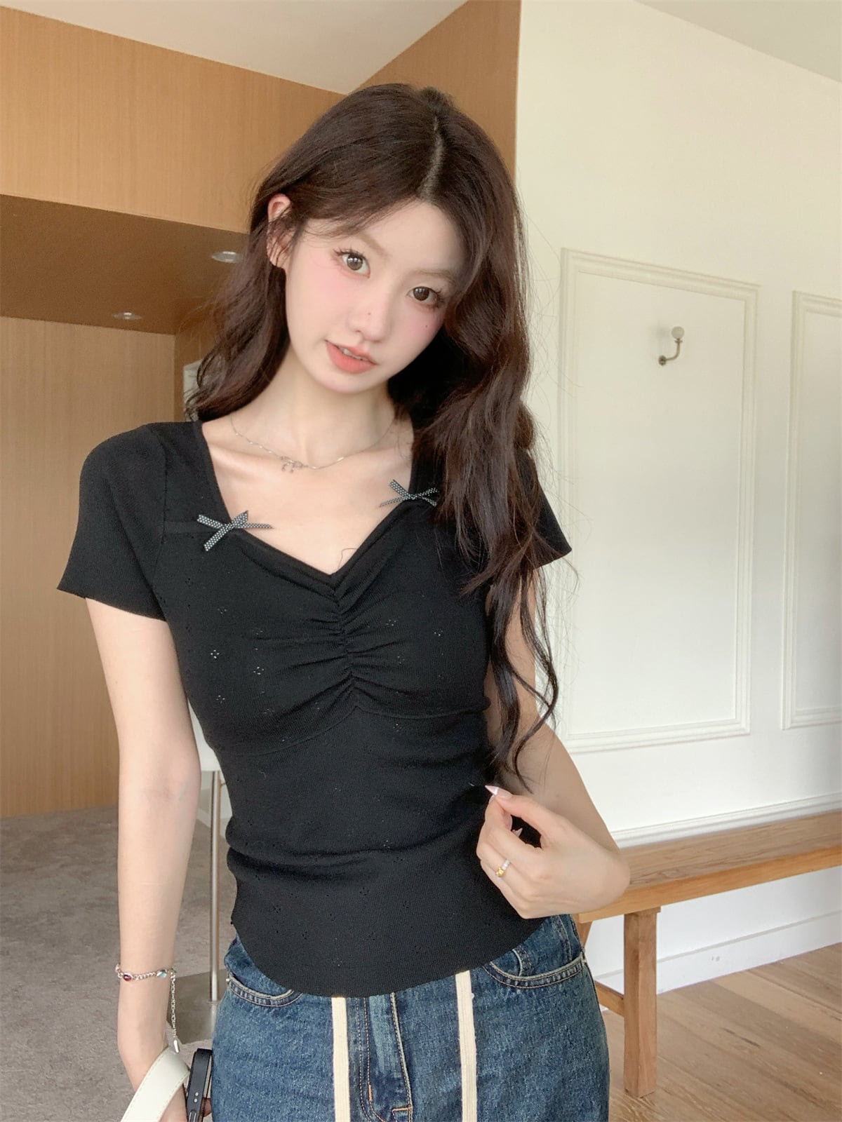 【tops】リボン付きTシャツ　M24481