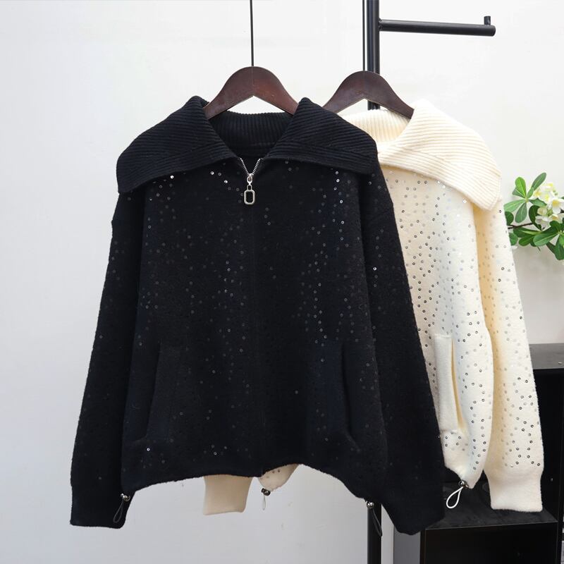 【outer】スパンコール付きニットカーディガン Q7438