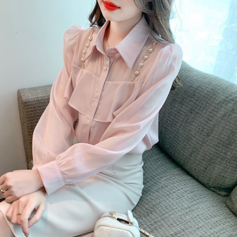 【tops】フリルシャツトップス　M25659