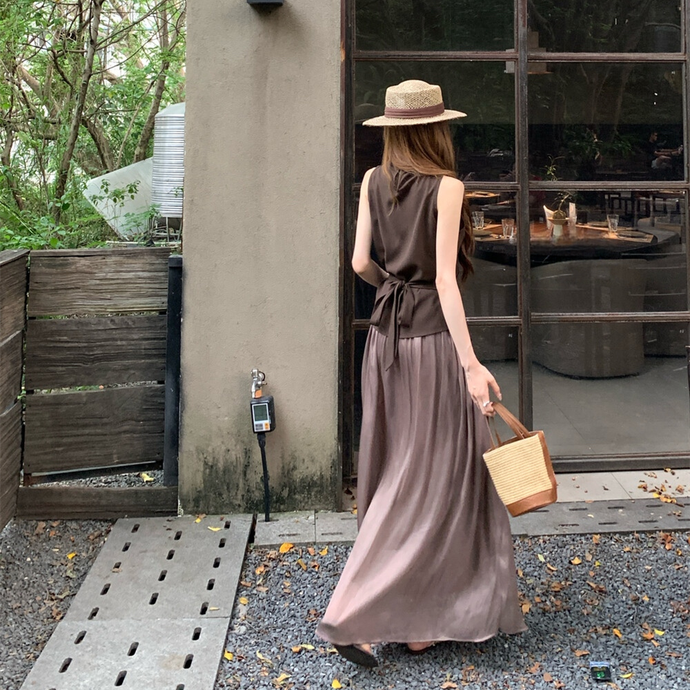 【set】バックリボントップス×ロングスカートセット N3579