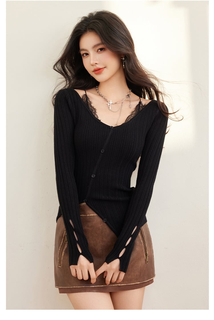 【tops】レース切り替えニットトップス　M28696
