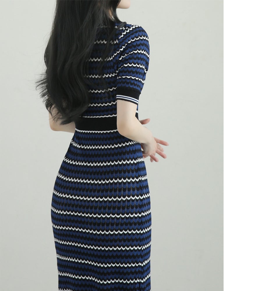 【dress】ボーダー柄ニットワンピース　M24916