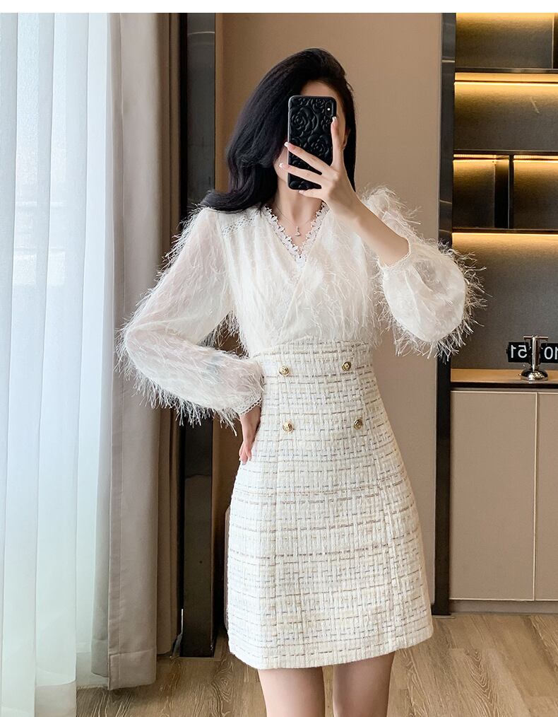 【dress】Vネックドッキングワンピース　M27441