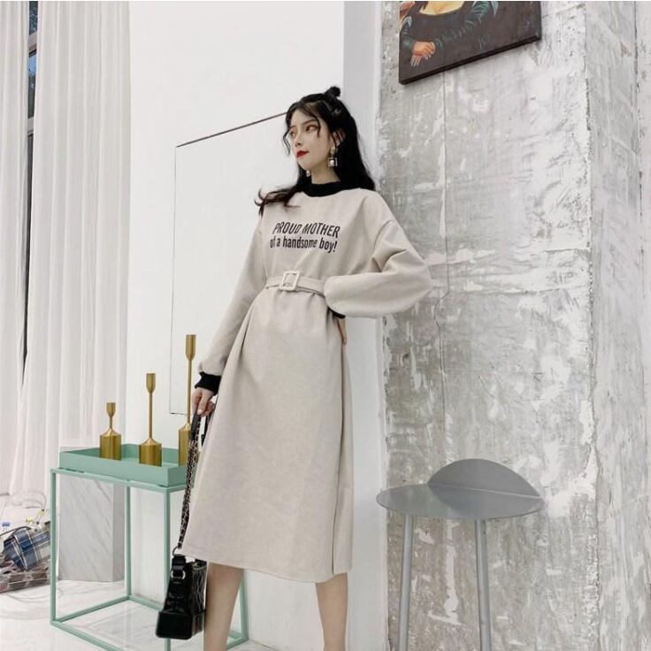 【dress】韓流スタイル好感度UP!気質満点ラウンドネック長袖パーカーワンピース G2001