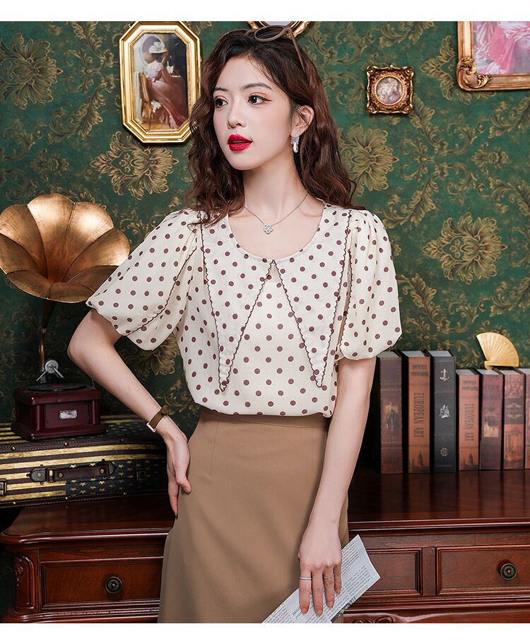 【tops】パフスリーブ ドット柄ブラウスG21040