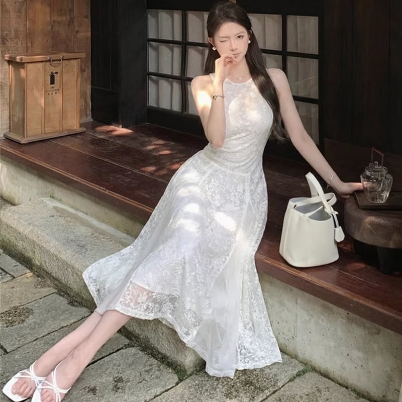 【dress】ノースリーブレースロングワンピース Q8273