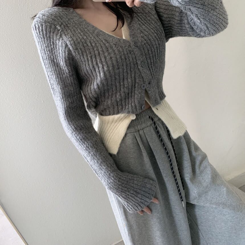 【outer】配色切り替えニットカーデ　M28679